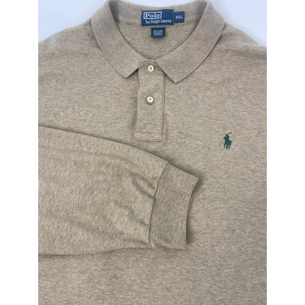 Polo Ralph Lauren Long Sleeve Golf Polo Shirt Beige Classic Fit Size 2XL
